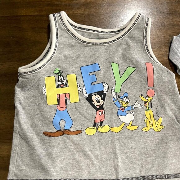 Disney Baby Mickey Mouse & Friends Bundle - Tank & T-Shirt Set 12M Gray Cotton B - Picture 2 of 5